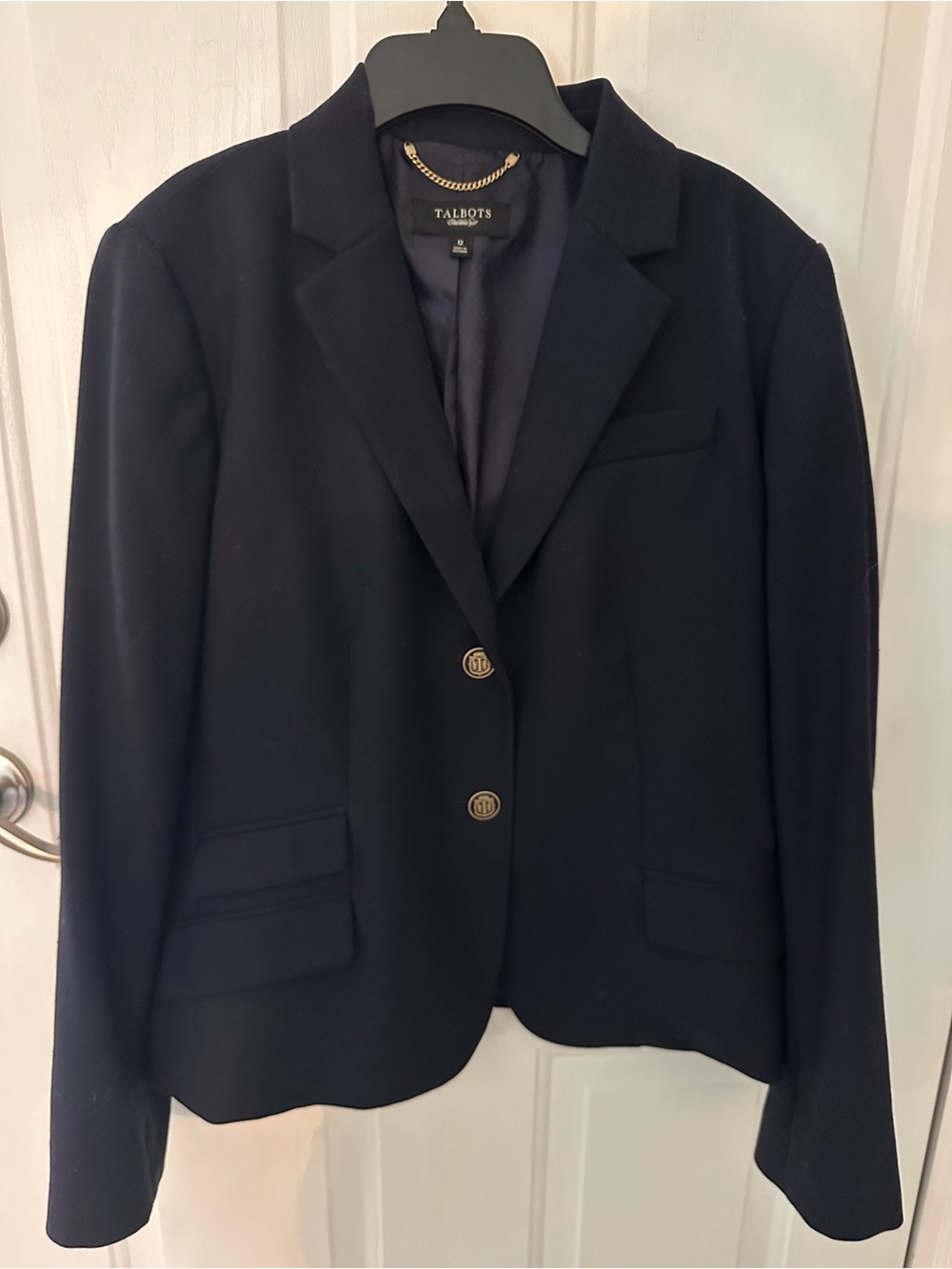 Talbots Navy Wool Blazer Gold Crest Buttons Size 12 - Picture 2 of 10